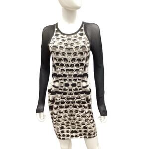 Parker Dress Women’s Size S Mesh Knit Arms Sweater Dress Black White And Beige